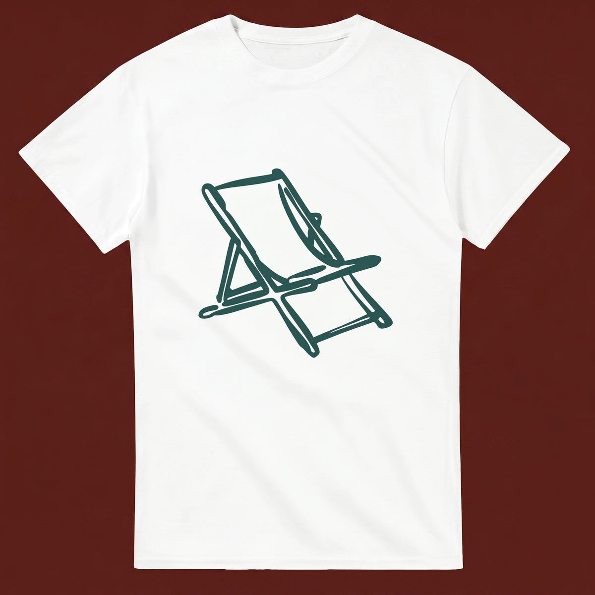 Deckchair streetwear tee, oxblood flat-lay