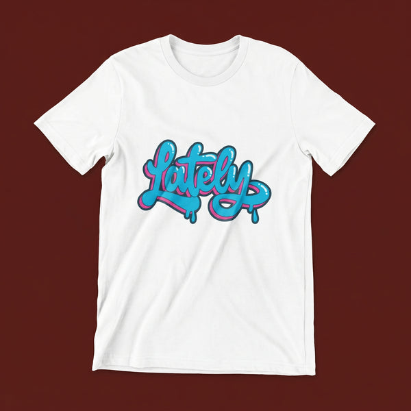 Lately streetwear tee, oxblood flat-lay
