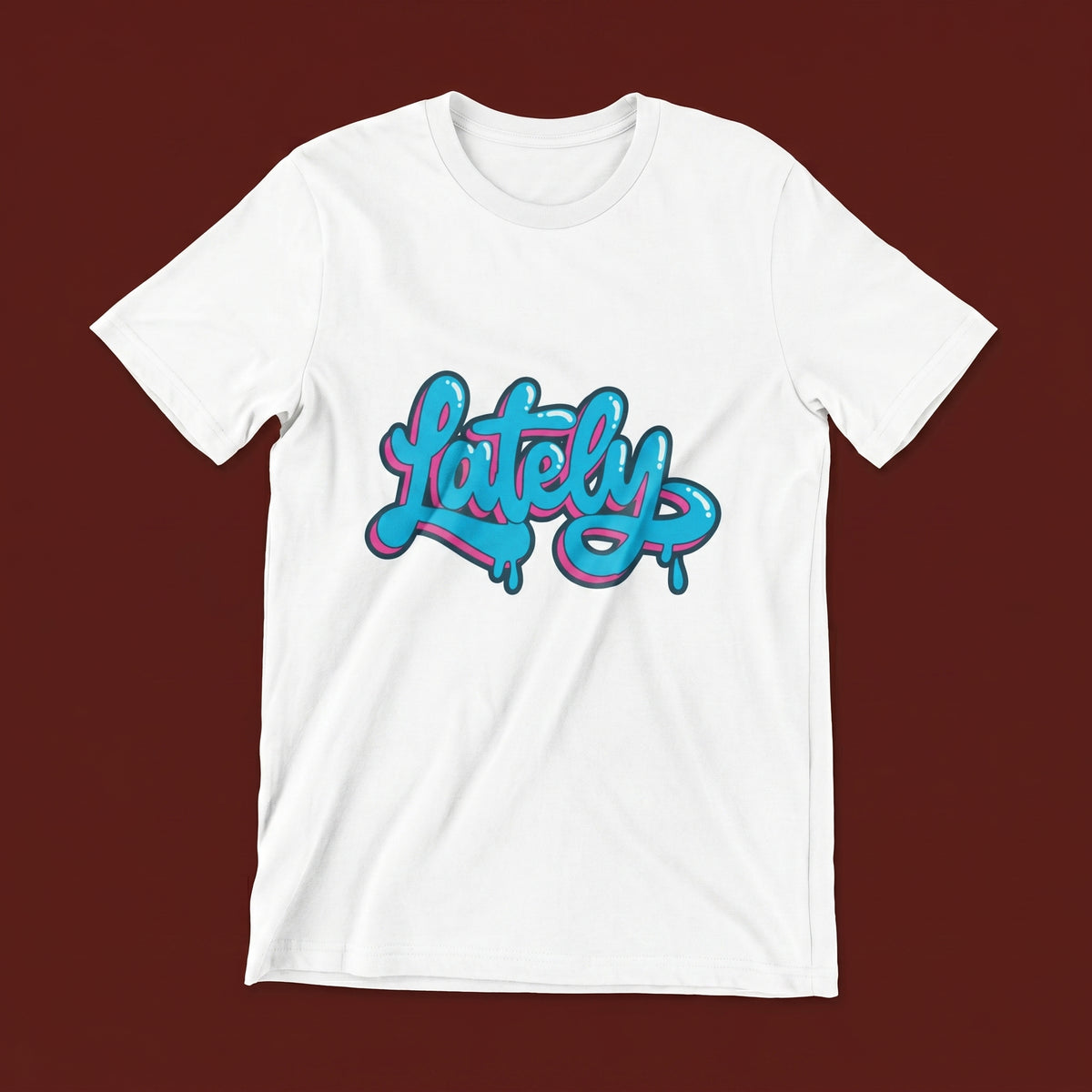 Lately streetwear tee, oxblood flat-lay