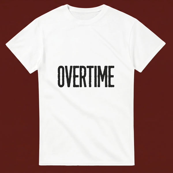 Overtime streetwear tee, oxblood flat-lay