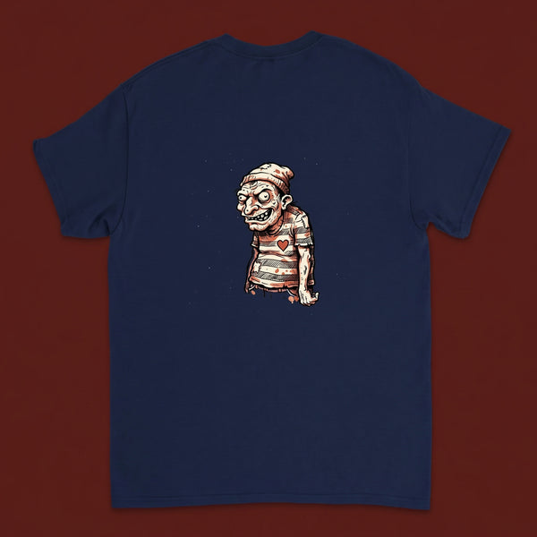 Sea Legs — Taylored Merch streetwear tee, oxblood studio flat-lay, navy back print