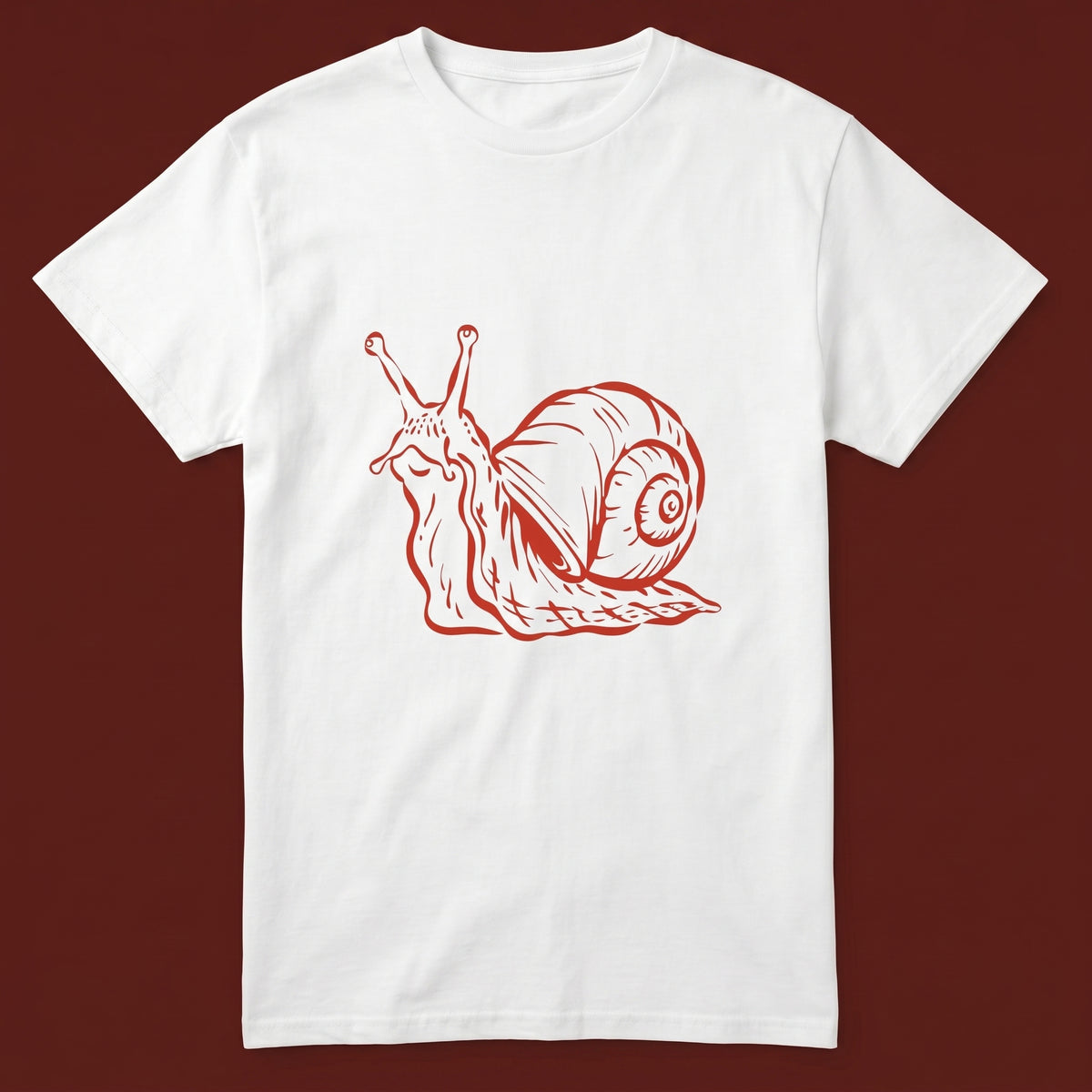 Snail streetwear tee, oxblood flat-lay