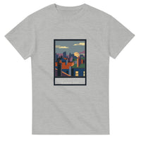 Window Seat framed cityscape — Taylored Merch heavyweight streetwear t-shirt, front print