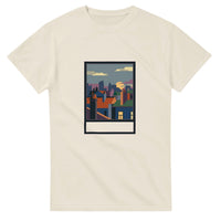 Window Seat framed cityscape — Taylored Merch heavyweight streetwear t-shirt, front print