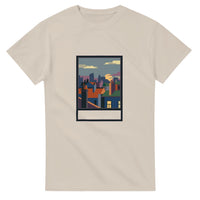 Window Seat framed cityscape — Taylored Merch heavyweight streetwear t-shirt, front print
