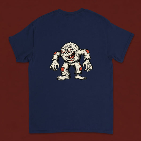 Creep — Taylored Merch streetwear tee, oxblood studio flat-lay, navy back print