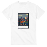 Window Seat framed cityscape — Taylored Merch heavyweight streetwear t-shirt, front print