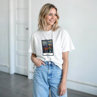 Window Seat framed cityscape — Taylored Merch heavyweight streetwear t-shirt, front print
