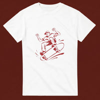 Kickflip streetwear tee, oxblood flat-lay