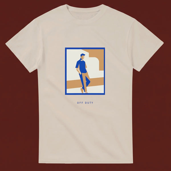 Off Duty streetwear tee, oxblood flat-lay