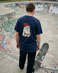 One Eye — Taylored Merch streetwear tee, navy, back print on model