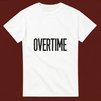 Overtime streetwear tee, oxblood flat-lay
