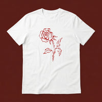 Rose streetwear tee, oxblood flat-lay