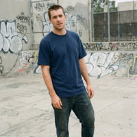 Sea Legs — Taylored Merch streetwear tee, navy, front fit on model