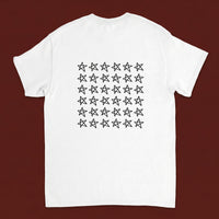 Star Field streetwear tee, oxblood flat-lay