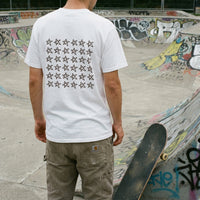 Star Field back print tee, on model