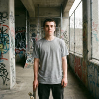 Star Field streetwear tee, front fit on model