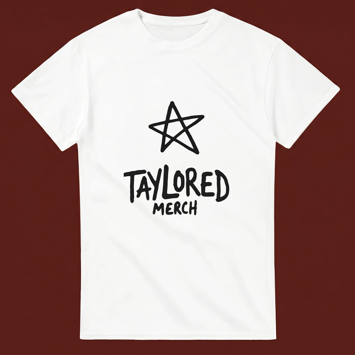 Star Stack streetwear tee, oxblood flat-lay