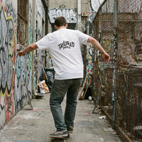 Warp back print tee, worn