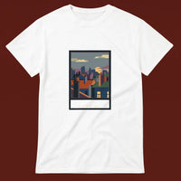 Window Seat streetwear tee, oxblood flat-lay